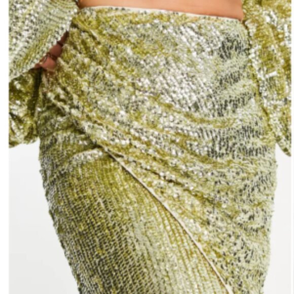 Wrap Midi Pale Gold Sequin Skirt - Picture 1 of 2